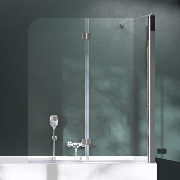Mai & Mai Folding Shower Screen for Baths | Bath Shower Screen | WDH: 80×120×140cm | Safety Glass with Nano | 2 Folding Screens | with Wall Stabiliser | Cortona113