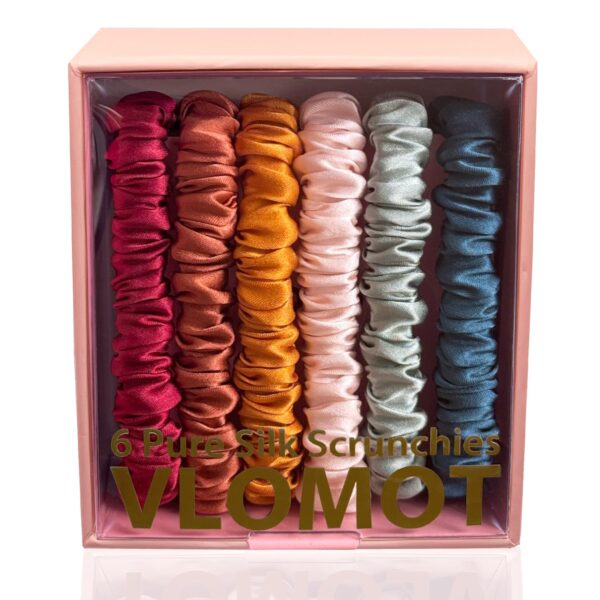 71suBHQWdCL._SL1500_.jpg 6 Pcs Set 100% Pure Mulberry Silk Hair Scrunchies Silk Hair Ties with 6 Chic Colors Everyday Skinny Scrunchies Silk Ponytail Holders Hair Care No Damage (Vintage)