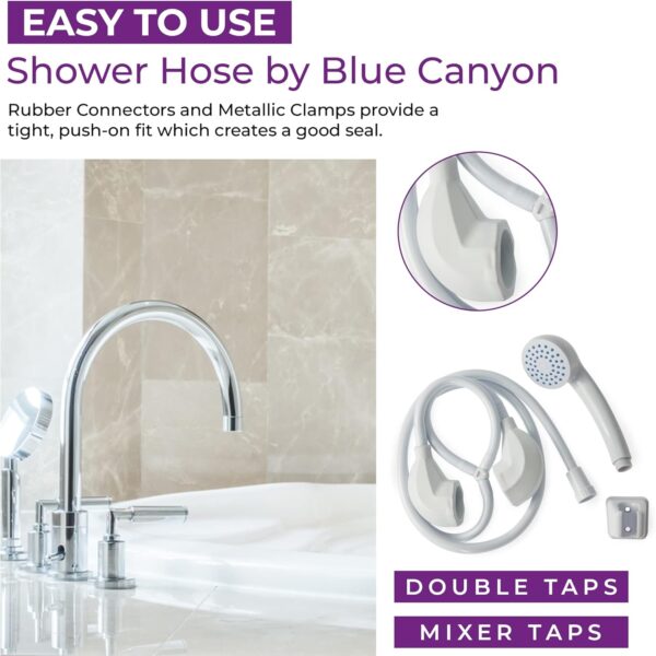 71svxFNFmaL._AC_SL1500_.jpg Blue Canyon Apollo Shower Spray| Bathroom Accessory| Premium Shower Attachment for Bath taps| Push-on-Fitting,| Suitable for Round & Oval Taps Upto 3cm| Shower Head for Bath| 1.2 Meters| (White)