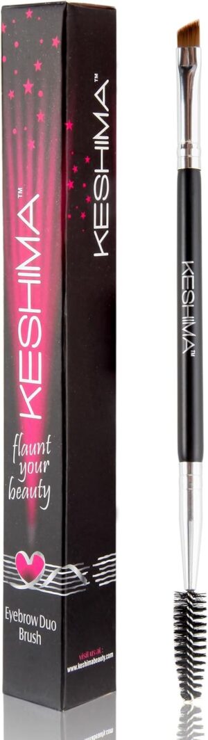 Keshima Duo Eyebrow Brush - Premium Quality Angled Eye Brow Brush and Spoolie