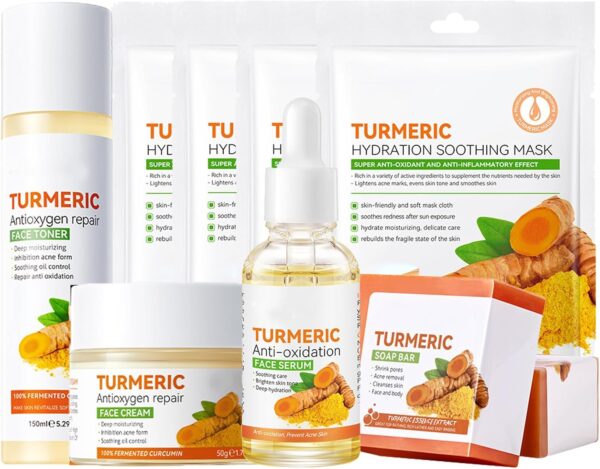 Skincare Set for Teenage Girls - Turmeric Skin Care Sets & kits - Gifts for Her - Pamper Skincare Set - Women Gift Sets with Face Soap-Face Serum-Face Cream-Toner-Mask*4