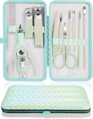 DUAIU 13 Pcs Manicure Set Professional Nail Clipper Manicure Pedicure Kit Stainless Steel Nail Care Tool Grooming Kits for Women Wen with Storage Travel Case