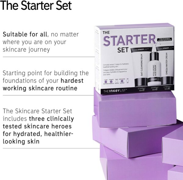 The INKEY List Starter Set, Oat Cleansing Balm, Hyaluronic Acid Serum & Omega Water Cream, Nourishing Skincare Set, Gentle Cleanser, Suitable For All Skin Types