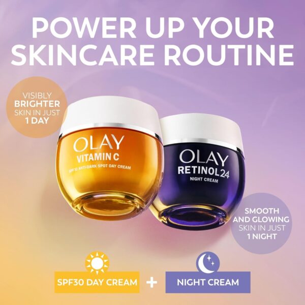 71thCuE83UL._AC_SL1500_.jpg Olay Skincare Giftset: Vitamin C Anti-Dark Spot SPF 30 Face Moisturiser Day Cream 50ml + Retinol 24 Night Cream Face Moisturiser 50ml, for Glow, Brightening and Overnight Renewal