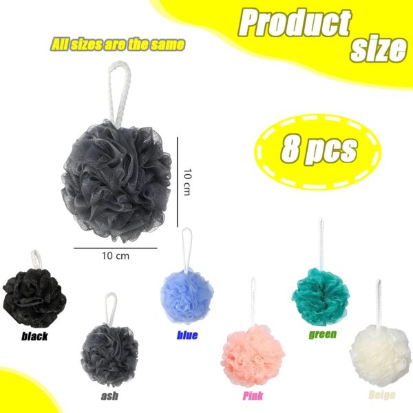 8 PCS Shower Puff Set, Shower Scrunchie Set, Bath Scrunchies Set (30g) for Scrubbing & Exfoliating Multicolor Shower Sponge Comfortable Body Puff Soft Body Loofah Sponge for Men Women & Babies
