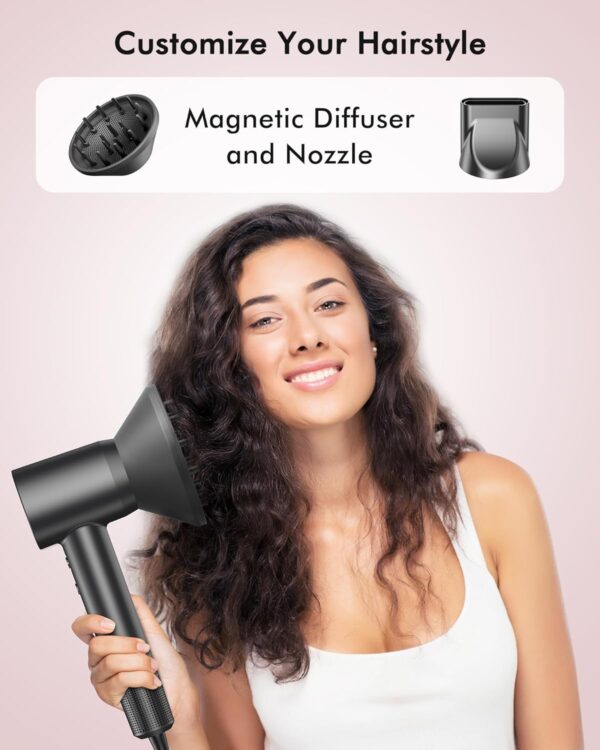 Hair Dryer, 160000 RPM Professional High Speed Ionic Blow Dryer for Fast Drying, 500 Millions Negative Ions Care & Heat-Control & Low Noise Hair dryer with Magnetic Diffuser and Nozzle, No Heat Damage