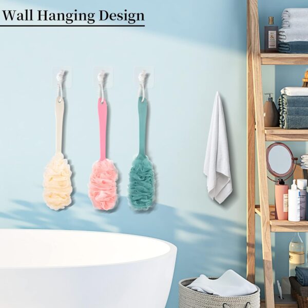 Long Handle Bath Brush with Soft Mesh Shower Body Brushes Back Scrubber with 3 Hooks Body Brush for Exfoliating and Removing Dead Skin 3 Pieces