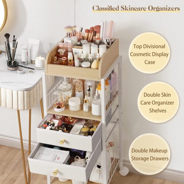 Makeup Organiser, Make Up Organiser and Storage with Drawers Floor Skincare Organiser Vanity Desk Cosmetics Organiser Display Perfume Organiser for Skin Care Nail Polish Perfume Makeup Brush Hair Tool