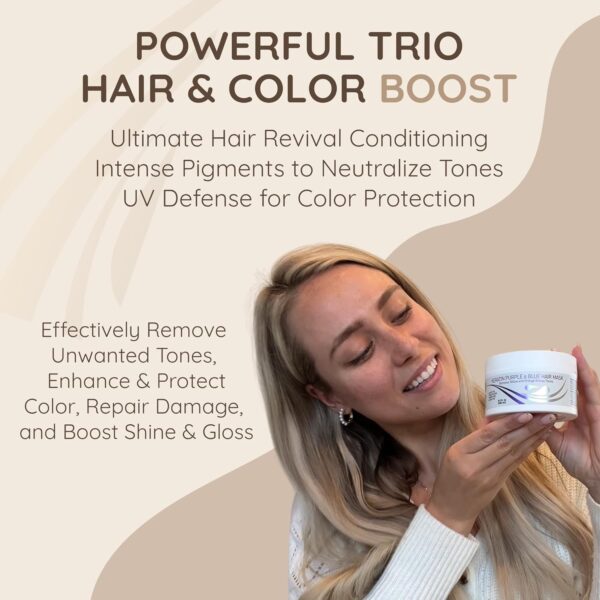 Vitamins Keratin Purple Hair Mask - Violet Blue Protein Deep Conditioner Treatment - Toner for Blonde Platinum Silver Grey Ash or Brown Coloured Dry and Damaged Brassy Hair