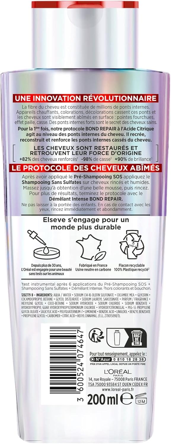 L’Oréal Paris L'Oréal Paris - Restorative Hair Routine for Damaged & Over-stressed Hair - Pre-Shampoo + Shampoo + Detangler - Citric Acid Complex - Elseve Pro Bond Repair - 3 Products