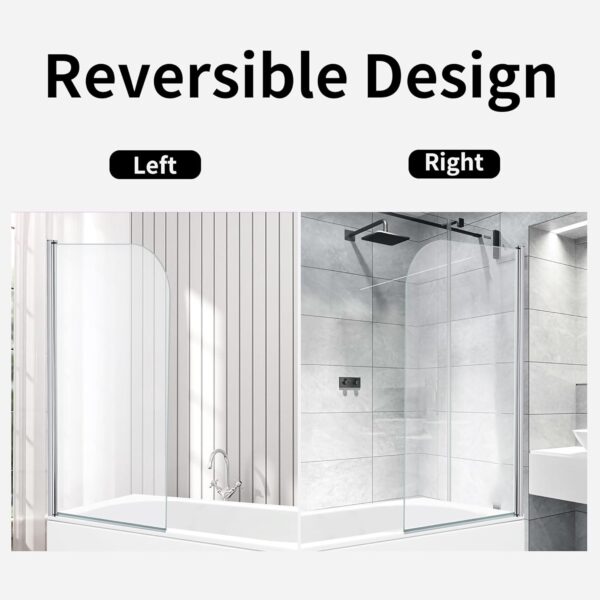 VeeBath Bath Screen Pivot Bath Shower Tempered Glass Screen Reversible Door Panel - 800 x 1400mm, Jade Round