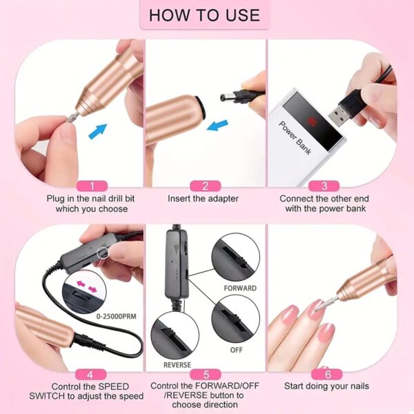 FOLAI Electric Nail Files, Professional Nail Drill for Acrylic Nails Gel, Electric Nail Drill 20000 RPM, Adjustable Speed E File for Nails, for Beginner Girl Women Mum