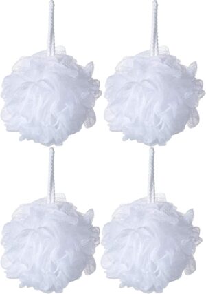 4 Exfoliating Bath Puff Super Soft Wash Ruffles for Bathtub and Shower, Skin Scrubbing and Body Exfoliating Ball Loofah Sponges Easiest and Most Effective Way to Exfoliate (Four Bath Ruffles)