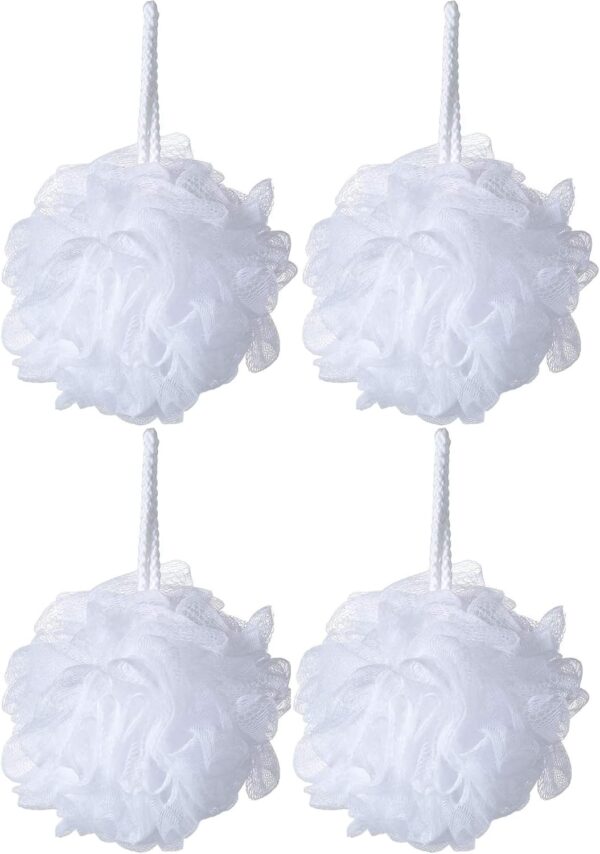 4 Exfoliating Bath Puff Super Soft Wash Ruffles for Bathtub and Shower, Skin Scrubbing and Body Exfoliating Ball Loofah Sponges Easiest and Most Effective Way to Exfoliate (Four Bath Ruffles)