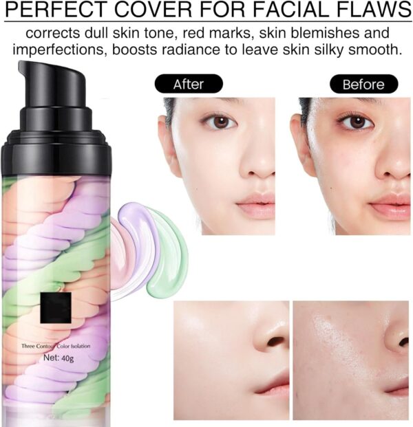 3-in-1 Face Primer: Skin Perfecting, Color Correcting, Brightening, Oil Control Moisturizing Makeup Primer - Isolation Cream