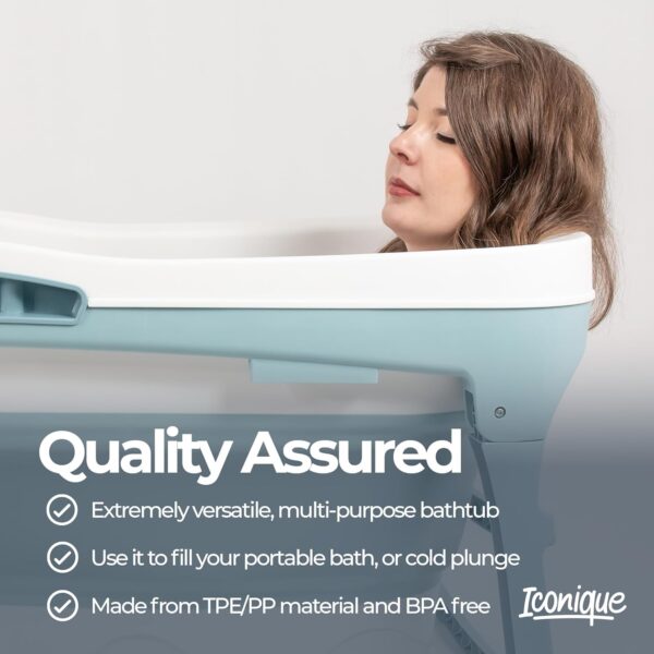 Iconique Collapsible Portable Folding Bath Tub | Portable Sauna, Freestanding, Shower, Cold Plunge Pool, Outdoor Pool, Ice Bathtub | 142cm x 60cm x 58cm | For Adults, Children, Pets, Dogs | Light Blue