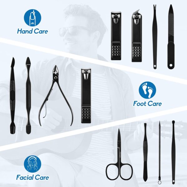 Manicure Set Nail Clippers Pedicure Kit -12PCS Stainless Steel Manicure Kit, Professional Grooming Kits, Nail Care Tools with Luxurious Travel Leather Case Gift Box (Blue, 12)