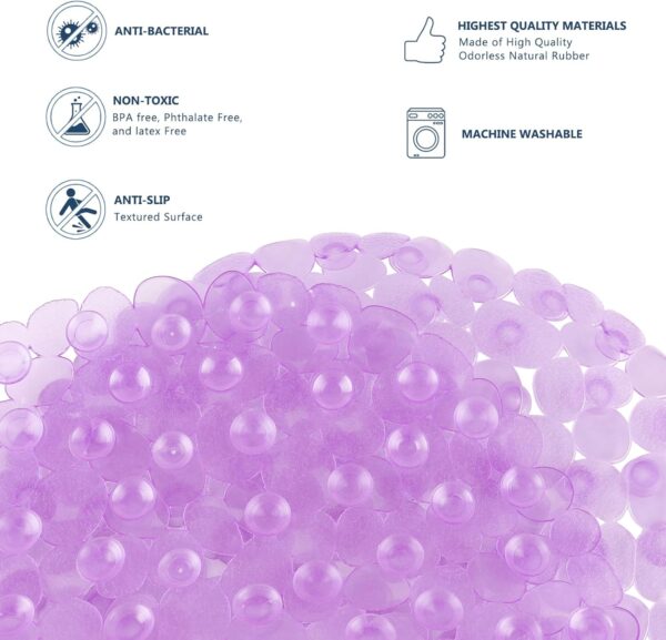 Yeahshion Bathtub Mat Non Slip 69x39cm Shower Mats Non Slip Anti Mould, Bath Mat for Tub with Drain Holes & Suction Cups, Machine Washable, Purple Oval Goose Soft Stone Bathtub Mats