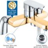 Bath Shower Mixer Tap Modern Bath Taps Single Lever Monobloc Shower Mixer Deck Mounted Bathtub Faucet Tub Filler Chrome, Solid Brass, 1/2'' Outlet, 180mm Centres, with Tub Filler Spout