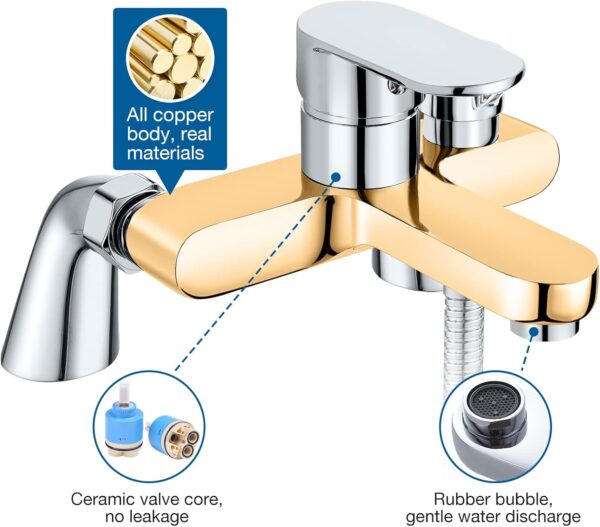 Bath Shower Mixer Tap Modern Bath Taps Single Lever Monobloc Shower Mixer Deck Mounted Bathtub Faucet Tub Filler Chrome, Solid Brass, 1/2'' Outlet, 180mm Centres, with Tub Filler Spout