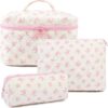 3PCS Makeup Bag Quilted Makeup Bags Set Cute Large Cosmetic Bag for Women Girls Coquette Aesthetic Toiletry Bag Travel Make Up Organizer Skincare Bag