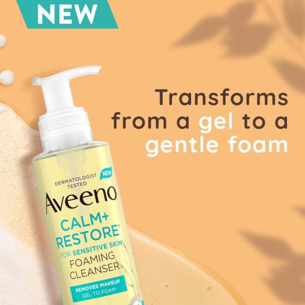 Aveeno Face CALM+RESTORE® Foaming Cleanser, Removes Makeup + Waterproof Mascara, Gel to Foam, For Sensitive Skin, Fragrance Free 200ml