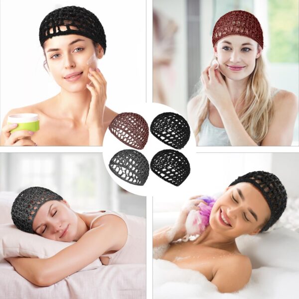 4 Pack Hair Nets Cap Crochet Knit Snood Bonnets Sleeping Hairnet Fitted Hair Cover Wrap Comfortable Haircare Wave Cap for Keep Curls Ballet Serving Shower Bath Head Circumference 20-22in