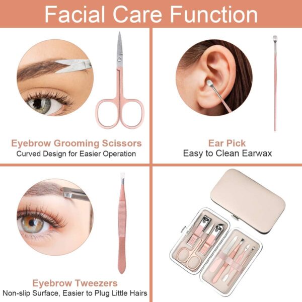 URAQT Professional Manicure Set, 7 pcs Portable Nail Clippers & Eyebrow Grooming Kit, Stainless Steel Nail Care Tools with Luxurious Leather Case for Travel & Home