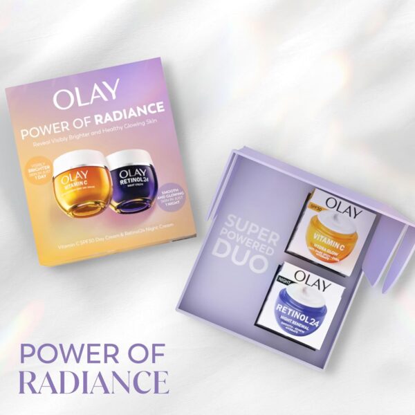 71v3BdvBcoL._AC_SL1500_.jpg Olay Skincare Giftset: Vitamin C Anti-Dark Spot SPF 30 Face Moisturiser Day Cream 50ml + Retinol 24 Night Cream Face Moisturiser 50ml, for Glow, Brightening and Overnight Renewal