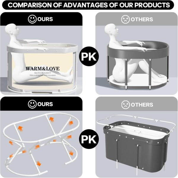 Portable Foldable Bathtub, Soaking Bathtub for Hot Shower and Ice Bath, Sauna Bath Tub for Adults (94L x 55W x 56H cm)