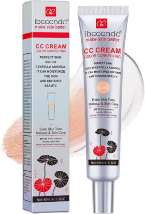 Color Correcting CC Cream with Centella Asiatica Full-Coverage Foundation with SPF 25,Lightweight Skin Perfector Tinted Moisturiser, Even Skin Tone Invisible Pores Face Concealer Makeup CC Cream