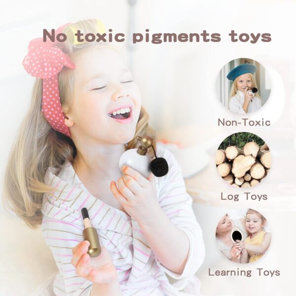 Pretend Makeup Sets Montessori Wooden Toy Kit Pretend Makeup Play Dress Up Kit for Toddler Children & Little Girls Fake Makeup Cosmetic with Hair Dryer, Mirror, Perfume Gifts Ages 3 +