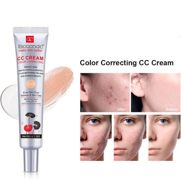 Color Correcting CC Cream with Centella Asiatica Full-Coverage Foundation with SPF 25,Lightweight Skin Perfector Tinted Moisturiser, Even Skin Tone Invisible Pores Face Concealer Makeup CC Cream