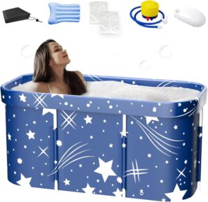 folconroad Portable Bath Adult, Double Foldable Bathtub, Soaking Standing Bath Tub for Adults Kids, Ideal for Hot Bath Ice Bath (Starry Blue)