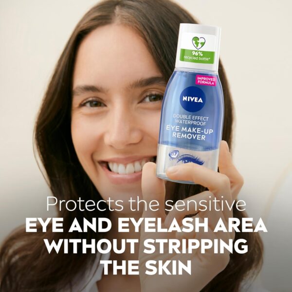NIVEA Double Effect Waterproof Eye Make-Up Remover (125ml), Daily Use Face Cleanser for Make-Up and Mascara with Cornflower Extract and Biotin