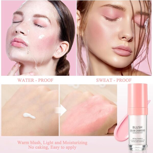 Colour Changing Blush 30mL,Temperature Changing Cream Pink Blusher for Mature Skin, Flawless Color Changing Blush All Day, Waterproof Long Lasting Smudge Proof Blushes For Cheeks Women Make