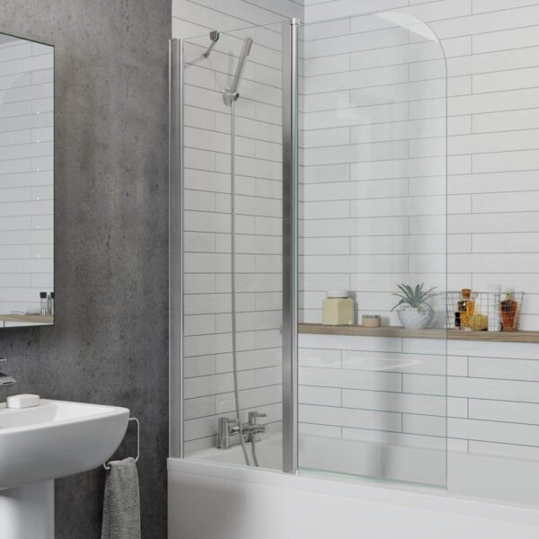 Luxura® 1400 x 1000mm Chrome 2 Section Folding Over Bath Shower Screen Door 6mm Clear Toughened Safety Glass Panel 180° Pivot Bathroom Hinged Framed Bath Screens