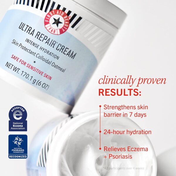 First Aid Beauty Ultra Repair Cream Intensive Hydration Daily Moisturiser for Face + Body – Strengthens Skin Barrier + Instantly Relieves Dry, Distressed Skin – 170.1 g + Bonus 28.3 g Travel Size