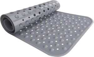 VELVETIO Bathtub Mat Non Slip - 70x38cm Medium Long Shower Mats Non Slip Anti Mould, Anti Slip Bath Mats with Suction Cups and Drain Holes, Machine Washable, Grey