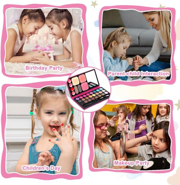Aomig 33 Colors Kids Makeup Sets for Girls, 6 Pcs Princess Make Up Kit with 5 Brushes, Washable Children's Cosmetics Toys, Non-Toxic Makeup Kit, Cosmetic Beauty Set Gift for Kids Halloween Birthday