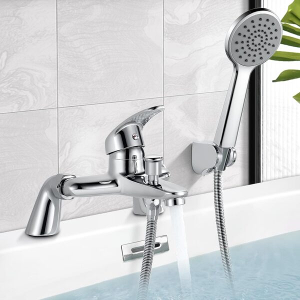 Rehomthy Bath Mixer Tap with Shower Head and Hose, Modern Round Monobloc Single Bath Tap with Shower Kit, Chrome