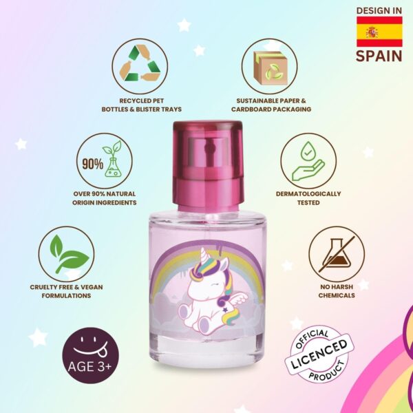 Unicorn Eau de Toilette Natural Perfume Spray, Vegan and Dermatologically tested EDT fragrance Spray for Kids, 30ml