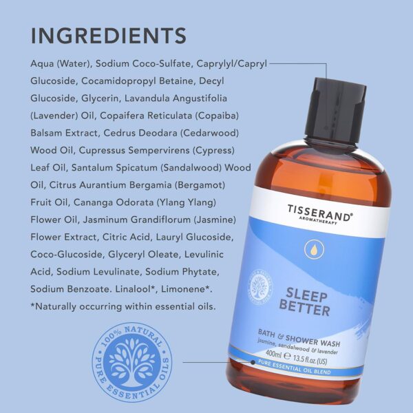 Tisserand Aromatherapy - Sleep Better - Bath & Shower Wash - Lavender, Jasmine & Sandalwood Essential Oils - 100% Natural Pure Essential Oils - 400ml