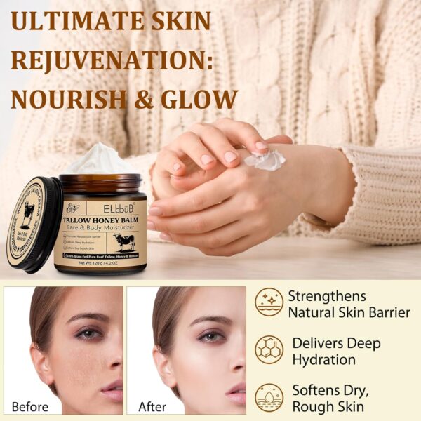 120g beef tallow, beef tallow skin care, Tallow and Honey Cream, Natural Tallow Face Moisturizer, Organic Hydrating Beef Tallow Balm Deeply Moisturizing for Face & Body Skin Care.