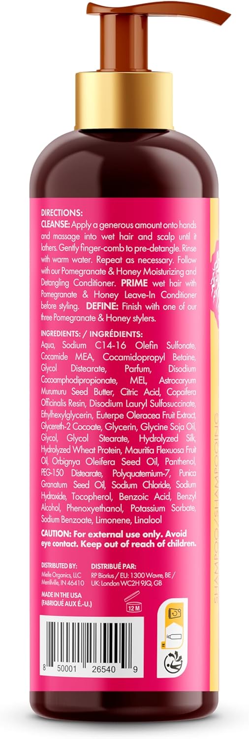 Mielle Pomegranate & Honey Moisturising and Detangling Shampoo, Hydrating Curl Cleanser For Dry, Damaged Type 4 Hair, Repair, Restore, and Prevent Frizz, 355 ml (Pack of 1)