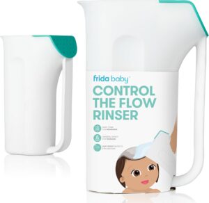 Frida Baby Control The Flow Bath Rinse Cup, Rinser Cup to Wash Hair + Body with Multiple Pouring Options, Easy Grip Handle + Removable Rain Shower