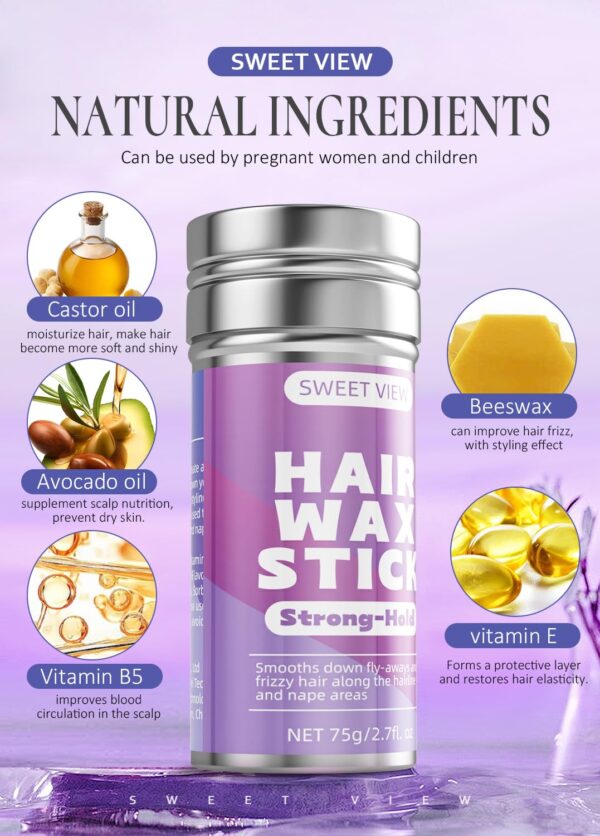 Hair Wax Stick & Slick Back Hair Brush, Hair Pomade/Balm for Smooth Flyaways, Frizz, Sleek Ponytail, Buns, Styling Accessories Cream/Gel for Girls, Kids