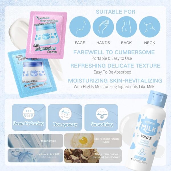 Milk Skin Care Sets & Kits - Skin Care Gift Set for Women - Gifts For Teenage Girls - Skincare Set Cleanser, Serum, Face Cream,Eye Cream,- Facial Kit for Moisturising (8pcs)