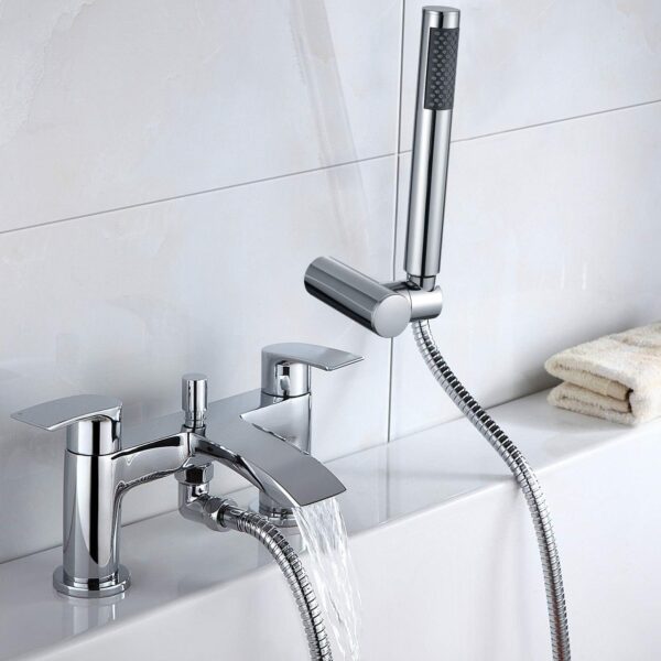 Hapilife Bath Mixer Taps Waterfall with Handheld Shower Head Bathroom Bathtub Tap with Shower Attachment Deck Mount Chrome Brass Tub Taps Monobloc Dual Lever