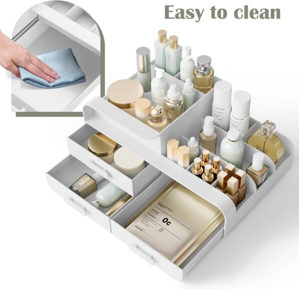 BTGGG Makeup Organiser Cosmetics Skincare Storage with Drawers Beauty Organiser for Vanity Jewelry Organizer Multifuctional Make Up Storage Box for Dressing Table Bedroom Bathroom, White